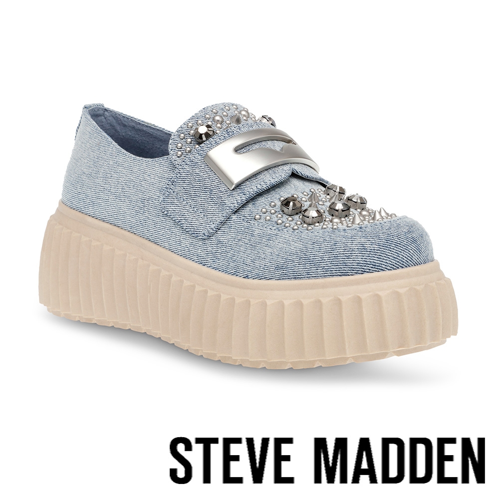 STEVE MADDEN-ESCALO 鉚釘厚底樂福鞋-牛仔藍