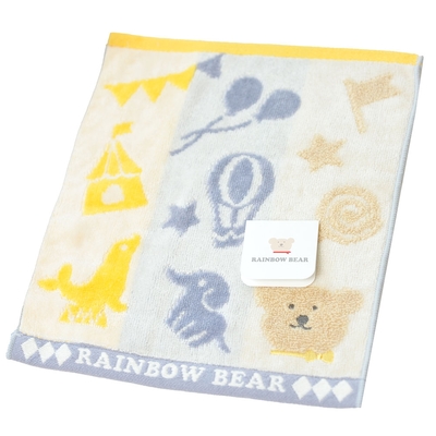 RAINBOW BEAR 日本製可愛小熊LOGO小方巾(馬戲團彩虹熊/黃灰米)