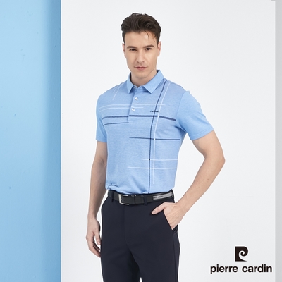 Pierre Cardin皮爾卡登 男款 雙色交織印花短袖POLO衫-水藍色(5217281-35)