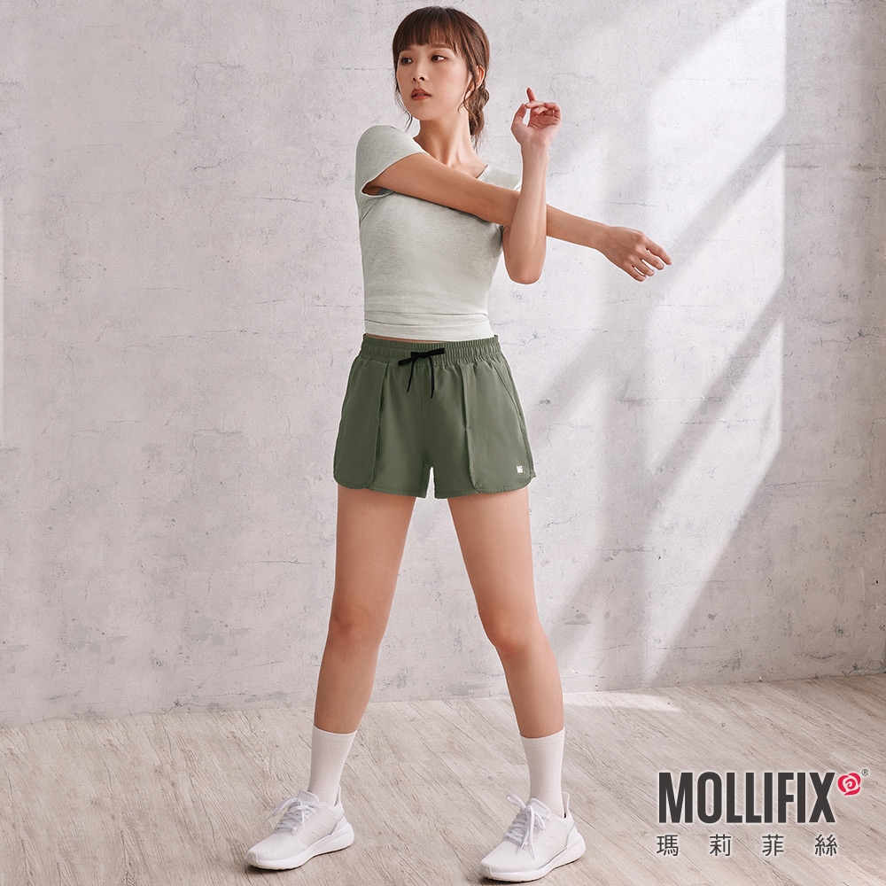 【銀纖維抗菌系列】Mollifix 瑪莉菲絲 大口袋休閒短褲  (軍綠)