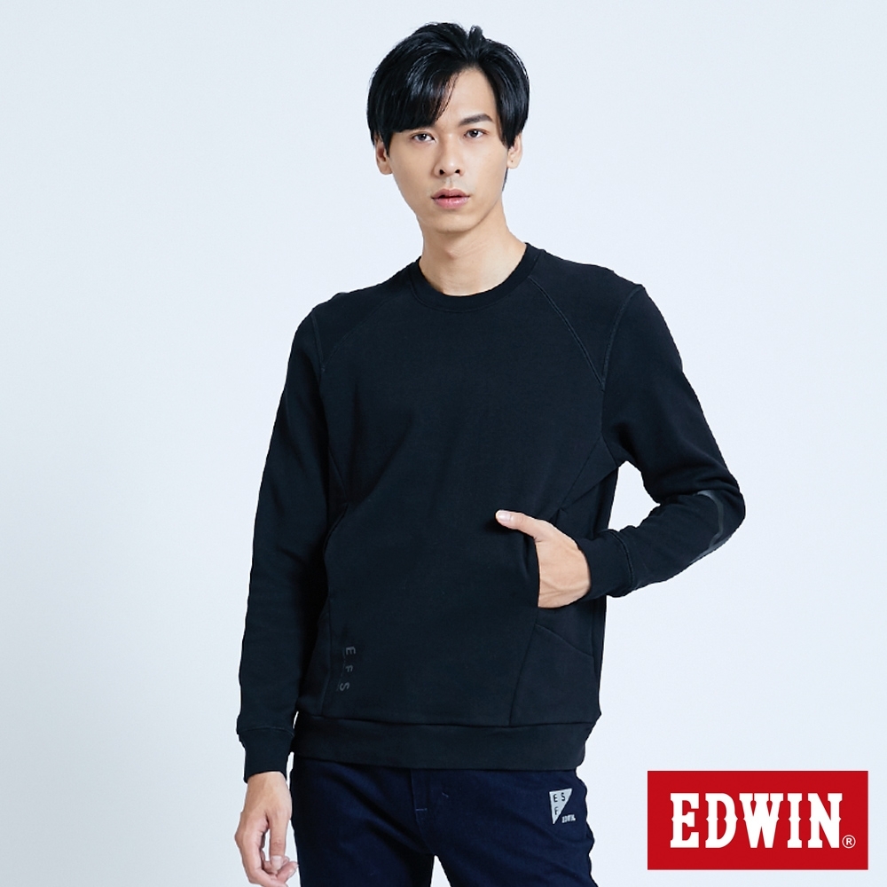 EDWIN EFS 厚磅3D剪裁 厚長袖T恤-男-黑色