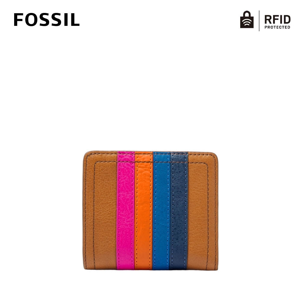 FOSSIL LOGAN  真皮多彩線條RFID拉鍊短夾-棕色 SL6328875