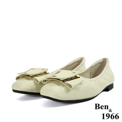 Ben&1966高級頭層羊皮經典舒適百搭平底包鞋-米白(218102)