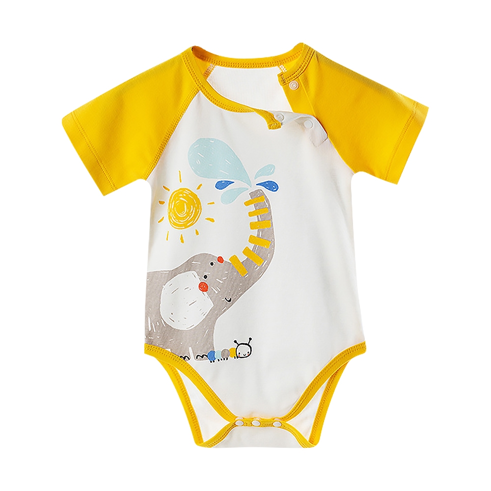 Colorland- Muslintree新生兒無骨縫制包屁衣 大象戲水 連身衣 嬰兒短袖 寶寶短袖 和尚服