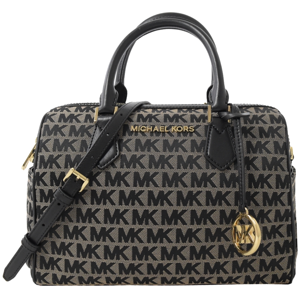 Michael Kors BEDFORD LOGO織布兩用波士頓包款(黑灰)