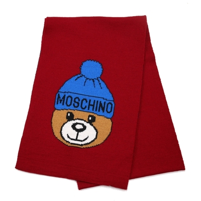 MOSCHINO 毛帽熊混紡羊毛窄版圍巾(007 紅色)