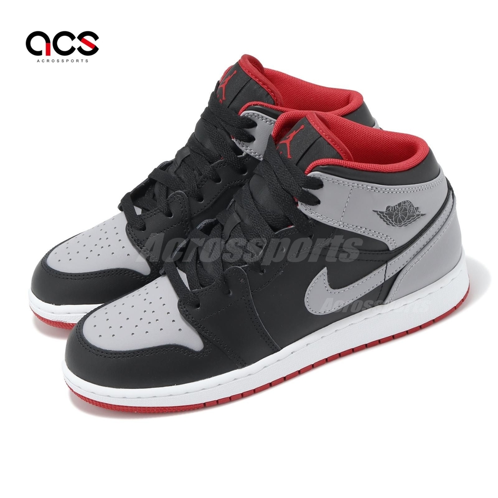 Nike 休閒鞋 Air Jordan 1 Mid GS 大童 女鞋 影灰 黑 AJ1 中筒 經典 皮革 DQ8423-006