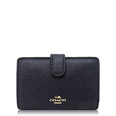 COACH 十字紋皮革 / CORNER 拉鏈中夾(深藍)