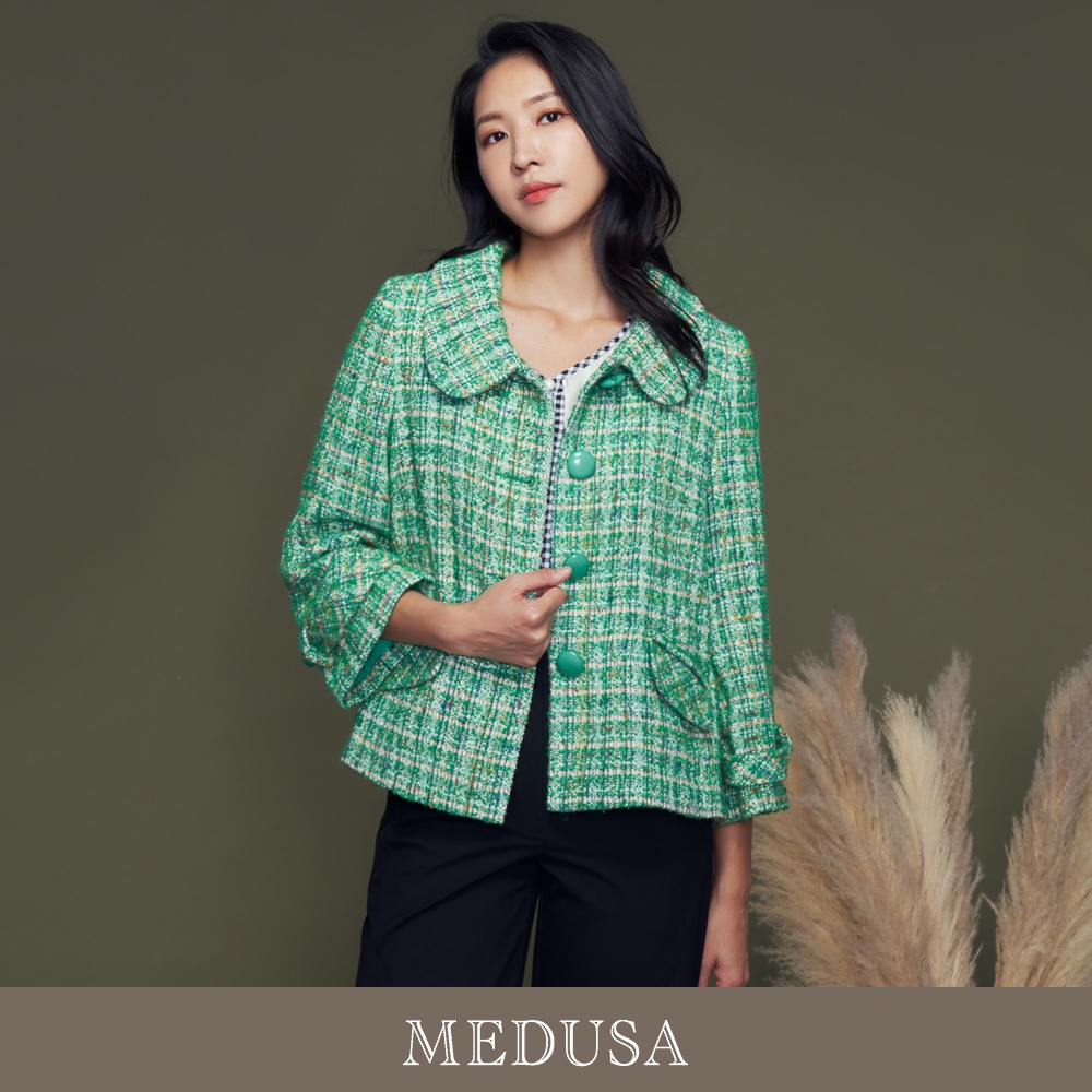 現貨【MEDUSA 曼度莎】大圓釦綠色毛呢羊毛外套（M-XL）｜小香風外套 西裝外套 毛呢外套