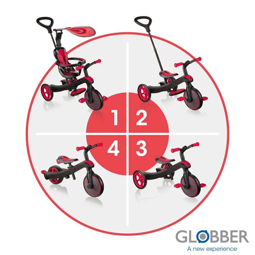 GLOBBER哥輪步 TRIKE4合1 可當推車-三輪車-滑步車 多功能童車-活力紅