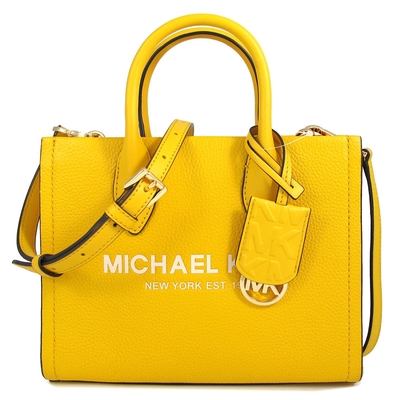 MICHAEL KORS Mirella 品牌大標鵝卵石紋皮革小手提肩斜兩用包(茉莉黃/小)