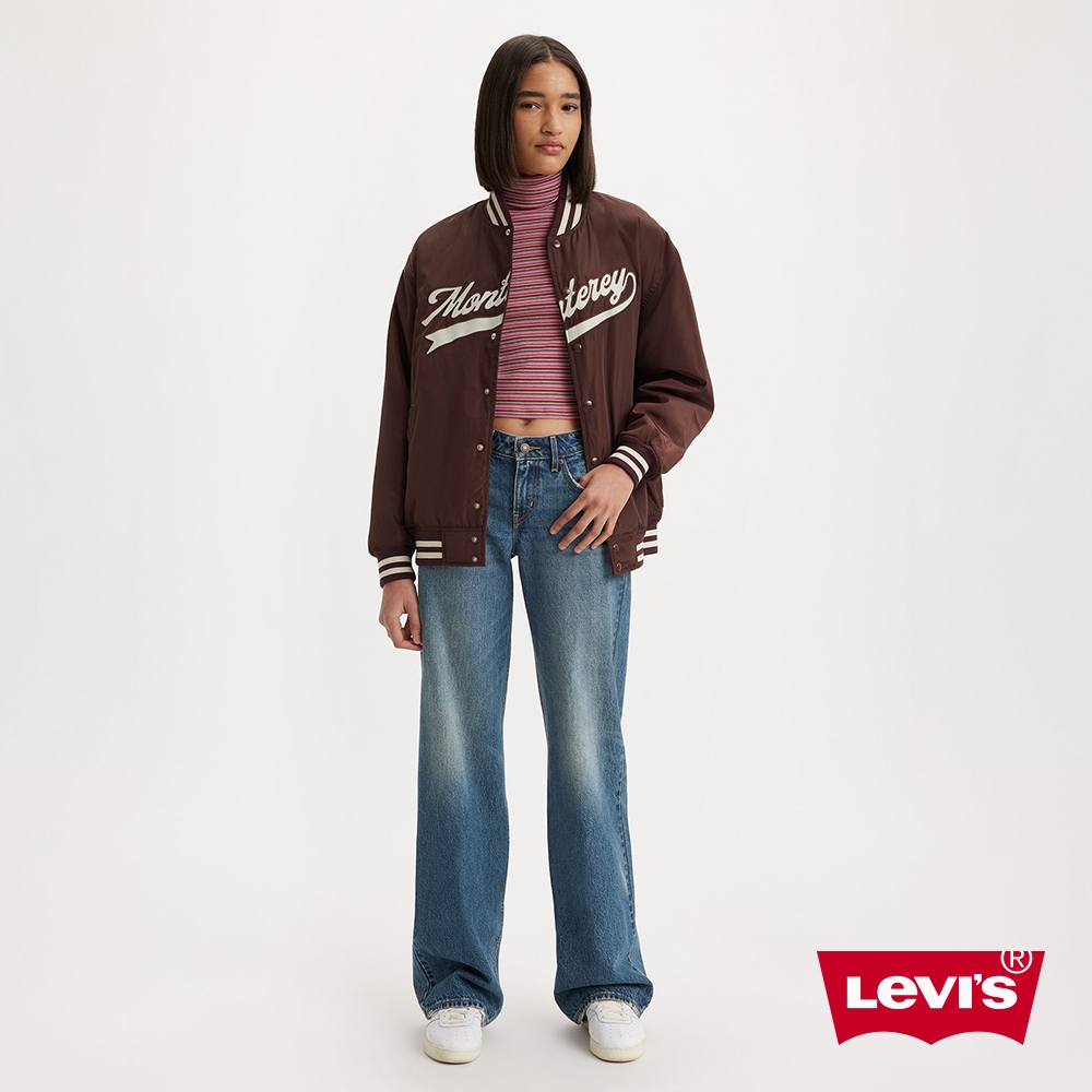 Levis 女款 低腰寬直筒牛仔長褲 / 復古深藍水洗刷白