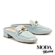 穆勒鞋 MODA MODAY  復古迷人格紋全真皮方頭低跟穆勒拖鞋－藍 product thumbnail 1