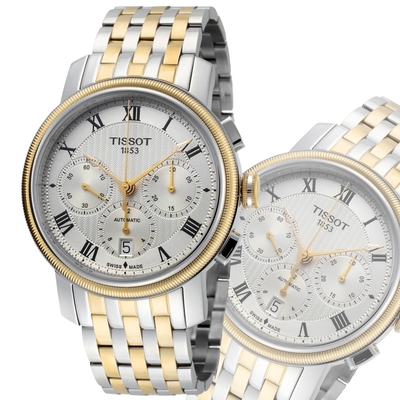 TISSOT 天梭 Bridgeport 羅馬計時機械腕錶 送禮推薦-銀x雙色版/42mm T0974272203300