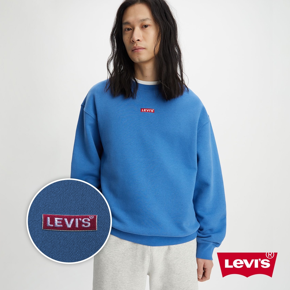 Levis 男款 寬鬆版大學T / 迷你方形徽章Logo / 300GSM厚棉 寶藍