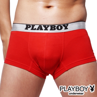 PLAYBOY 低腰LOGO織帶舒柔合身四角褲平口褲-單件-紅