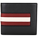 BALLY Brasai 紅白條紋織帶牛皮八卡對折短夾(黑色) product thumbnail 1