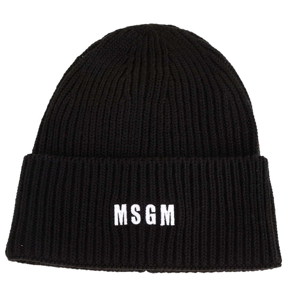 MSGM 刺繡字母反褶粗針織毛帽(黑色)