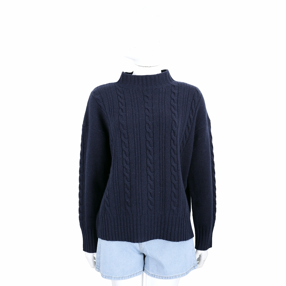 Max Mara Cicladi 深藍色高麻花針織條紋羊毛衫