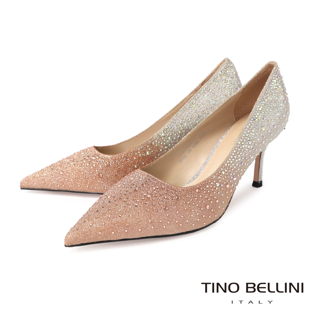 Tino Bellini 絢麗迷人亮鑽尖頭7CM跟鞋-金