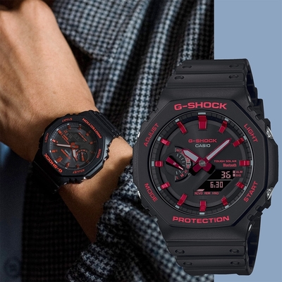 CASIO 卡西歐 G-SHOCK 火焰紅黑八角 藍芽太陽能手錶 迎春好禮 GA-B2100BNR-1A