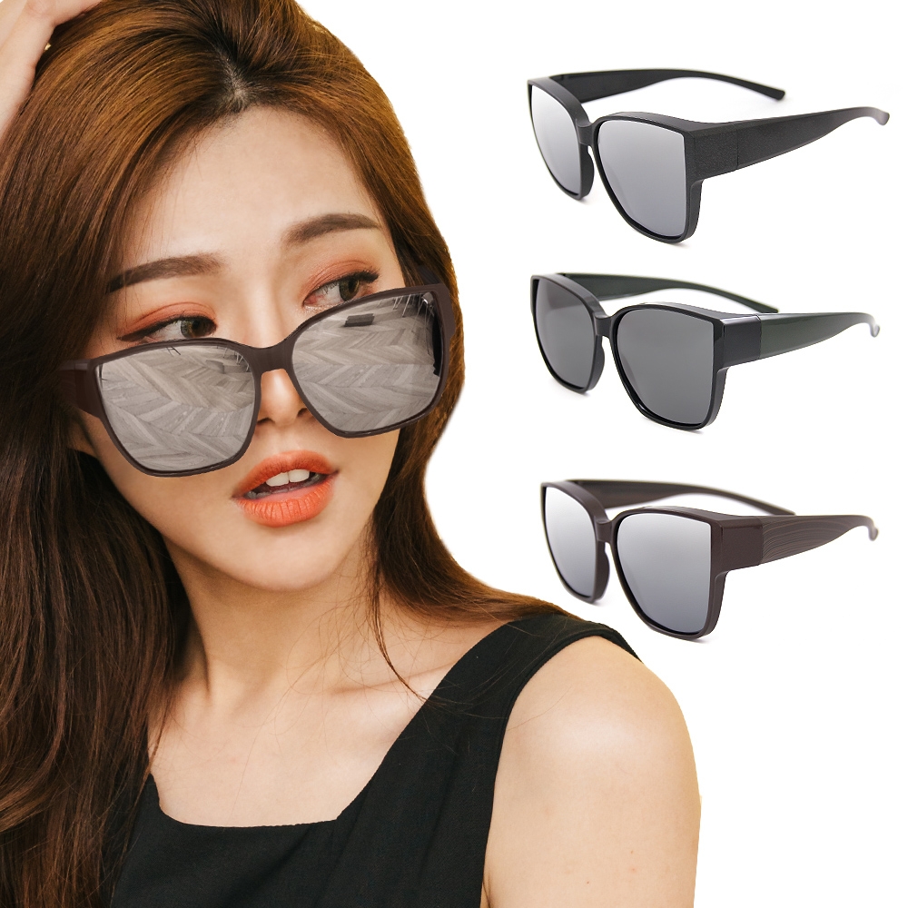 ALEGANT休閒時尚方框全罩式寶麗來偏光墨鏡/外掛式UV400太陽眼鏡/包覆套鏡