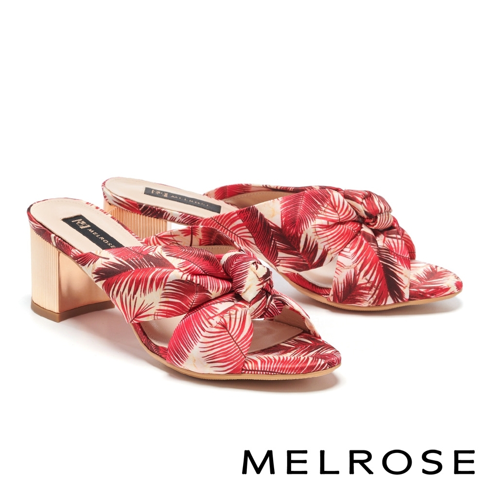 拖鞋 MELROSE 熱帶風情花布蝴蝶結造型高跟拖鞋－紅 product image 1