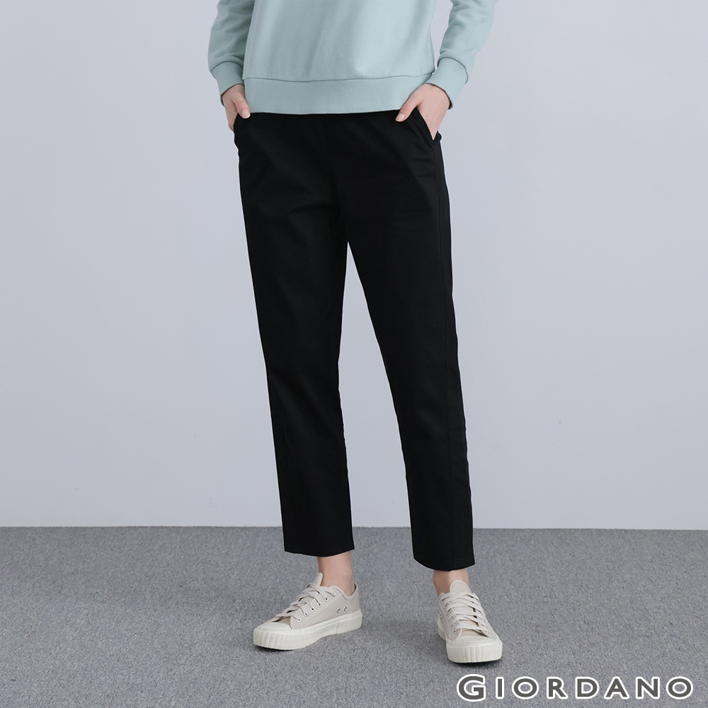 GIORDANO 女裝鬆緊腰錐形卡其褲 - 09 標誌黑