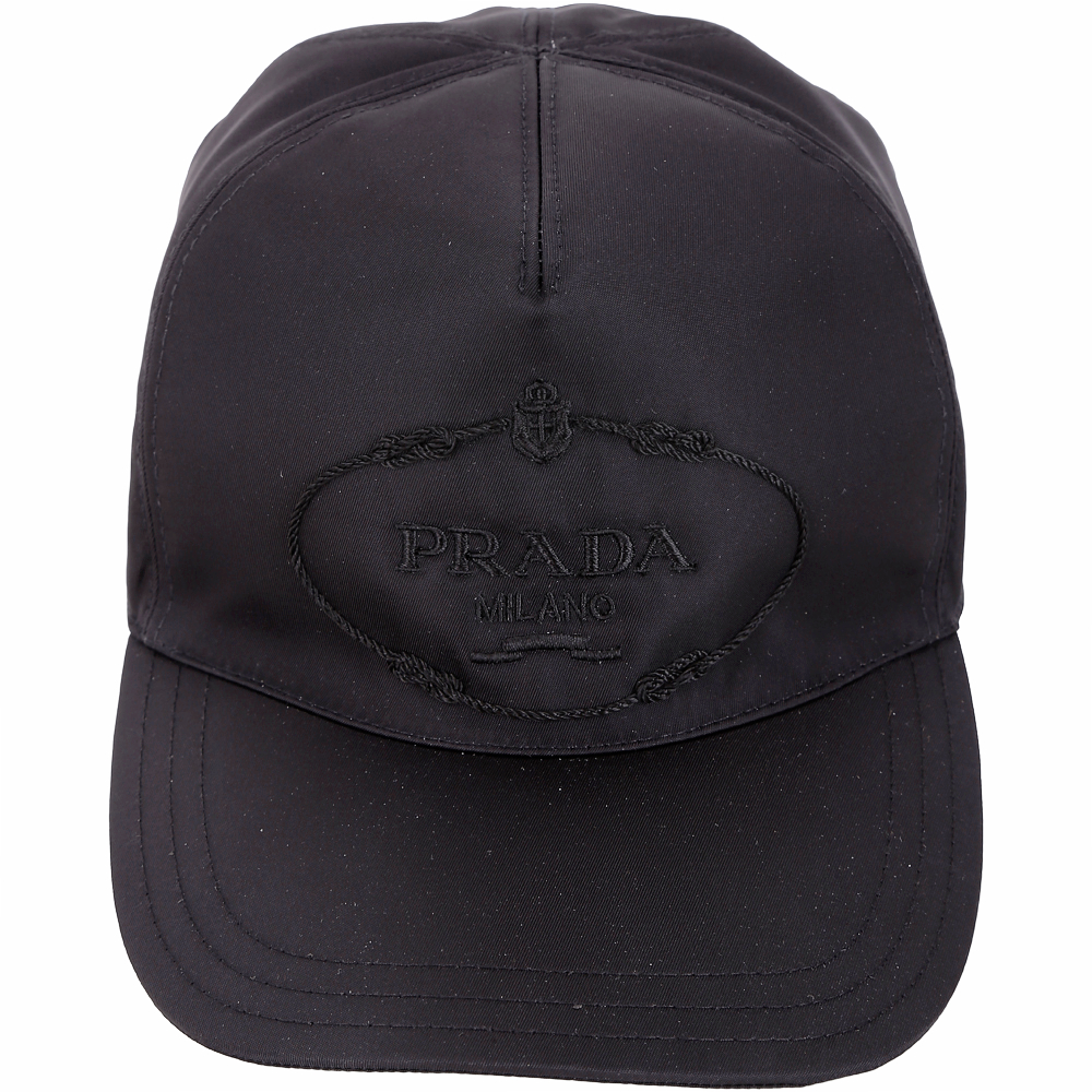 PRADA 品牌家徽刺繡尼龍棒球帽(黑色)