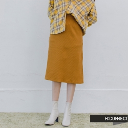 H:C 純色羅紋合身長裙-棕