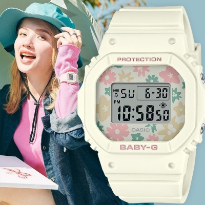 CASIO 卡西歐 BABY-G 花朵方形女錶電子錶 送禮首選 BGD-565RP-7