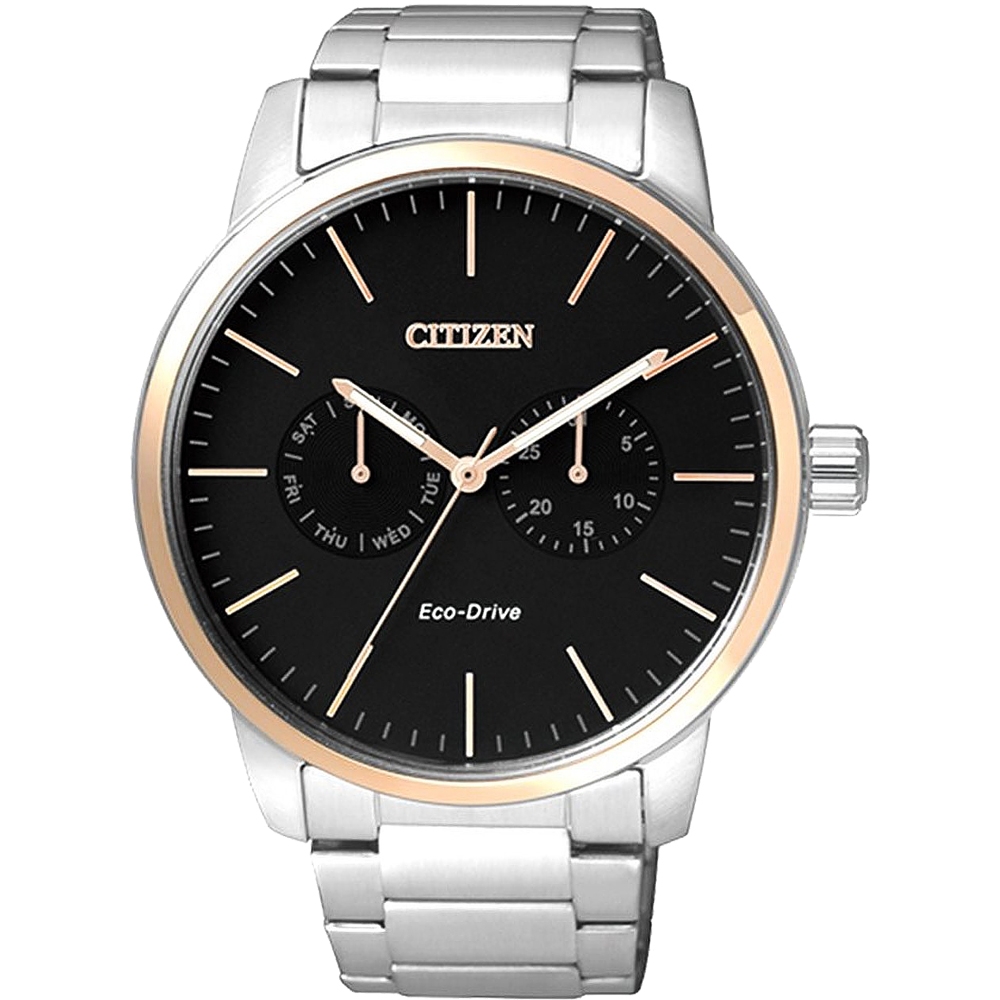 CITIZEN 光動能日曆腕錶(AO9044-51E)-黑x淡金圈/44mm