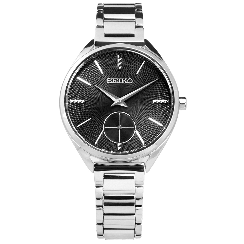 SEIKO 精工 都會女伶 獨立秒針 礦石強化玻璃 日本機芯 不鏽鋼手錶-黑色/35mm