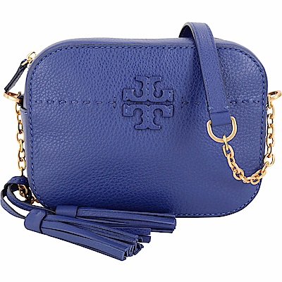 TORY BURCH McGraw 縫線設計流蘇牛皮鍊帶相機包(皇家海軍藍)