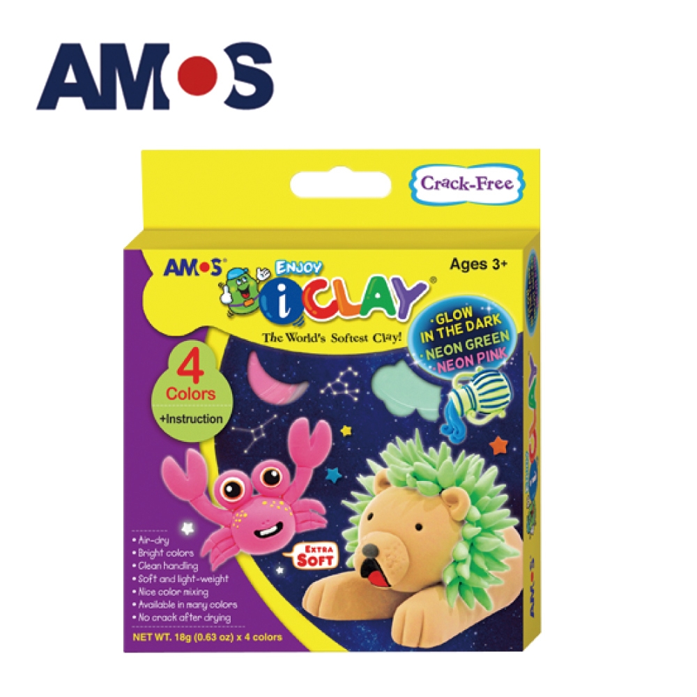 韓國AMOS 4色18克罐裝超輕黏土-夜光色(台灣總代理公司貨)