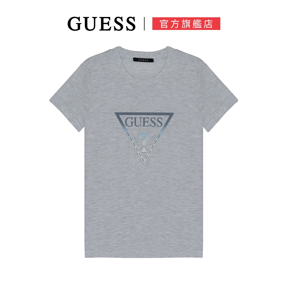 【GUESS】立體感漸變倒三角LOGO短T-灰