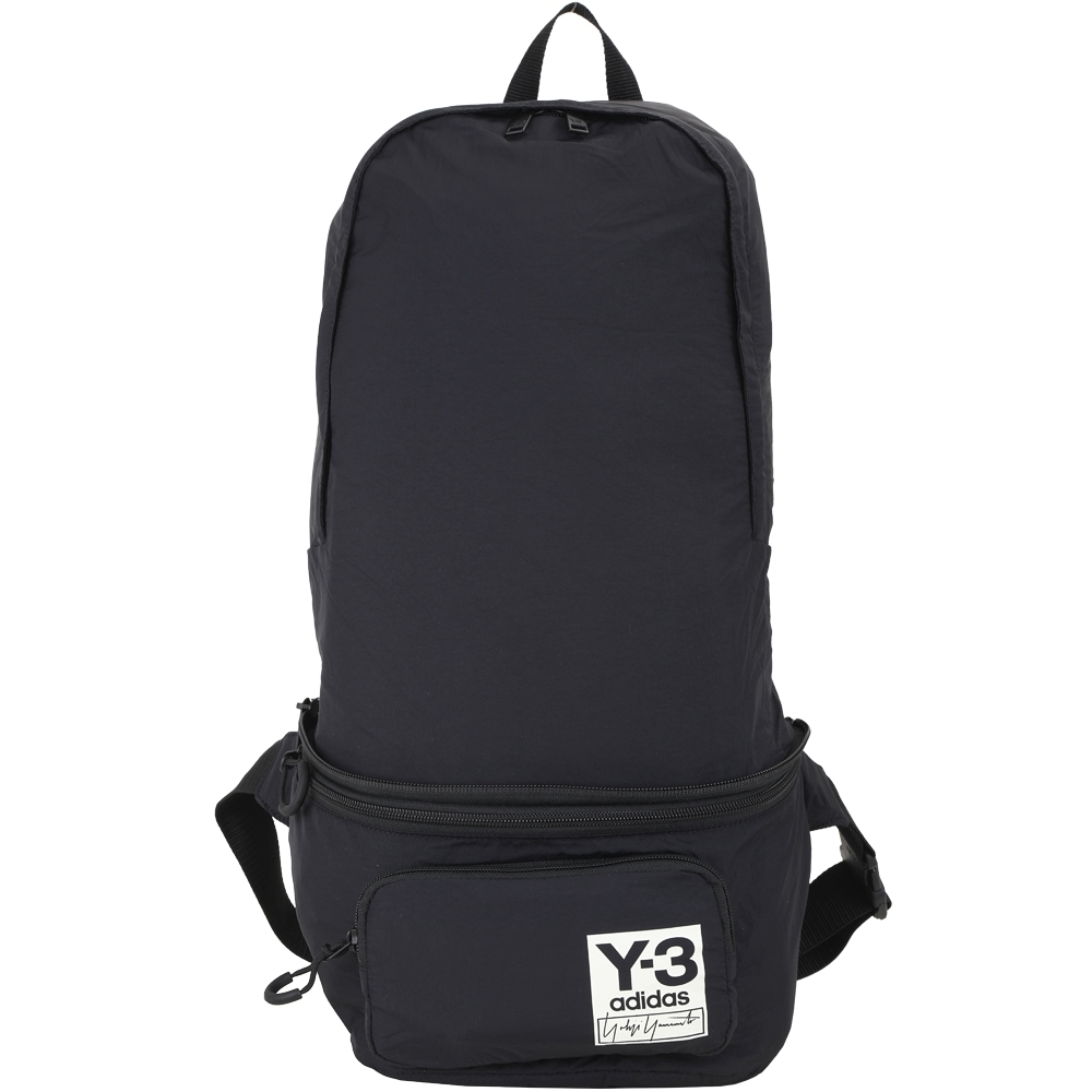 Y-3 Packable 品牌標籤可拆式尼龍腰包款後背包(黑色)