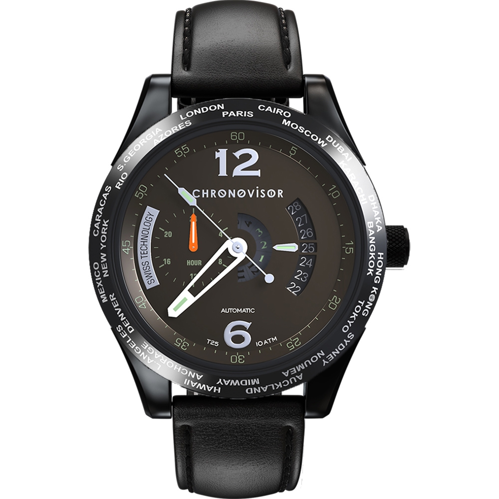 Chronovisor Watch 格樂威治 PIONEER系列 獨立三針機械腕錶-43mm黑 CVGM7102-L-WH