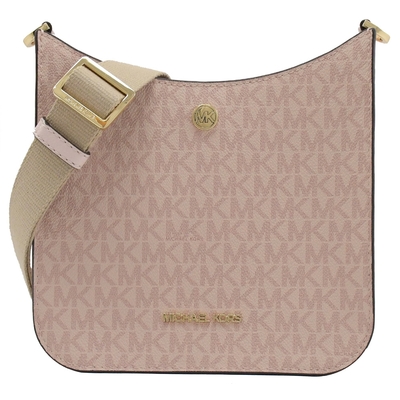 MICHAEL KORS BRILEY 金屬LOGO滿版品牌MK印花斜背包(芭蕾粉 小)