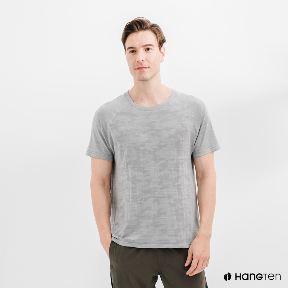 Hang Ten-男裝-恆溫多功能-銀纖維無縫涼感抗菌除臭短袖T恤-淺灰色