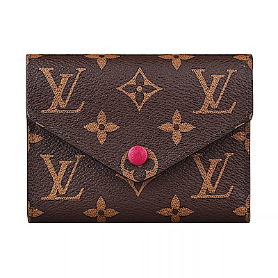 LV M41938 VICTORINE花紋LOGO Monogram帆布6卡扣式短夾(紫紅