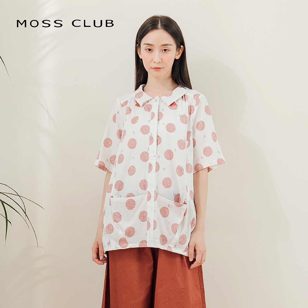 【MOSS CLUB】點點大口袋造型-女短袖襯衫(粉色/版型適中)