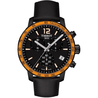 TISSOT 天梭 官方授權 T-Sport Quickster 競速運動計時腕錶 送禮首選-黑x橘框/42mm T0954173605701