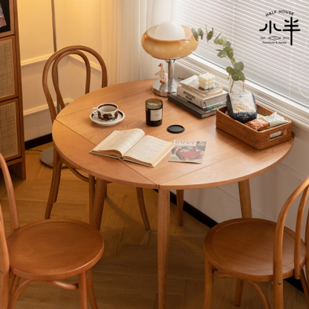【小半家具】格林圓桌 北歐櫻桃木實木折疊桌 小款 (H014347679)