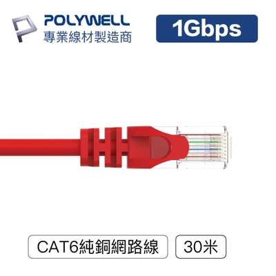 POLYWELL CAT6 網路線 30M 紅色