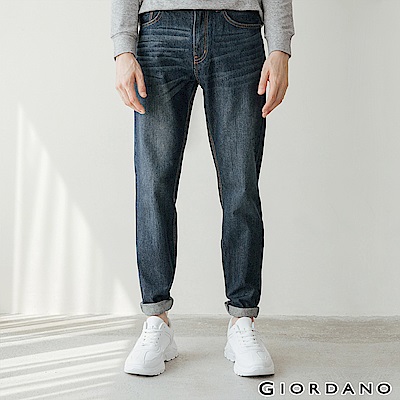 GIORDANO 男裝基本款中腰錐形牛仔褲 - 95 深藍