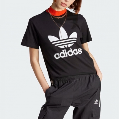 adidas 上衣 女款 短袖上衣 運動 三葉草 國際碼 黑 IK4035