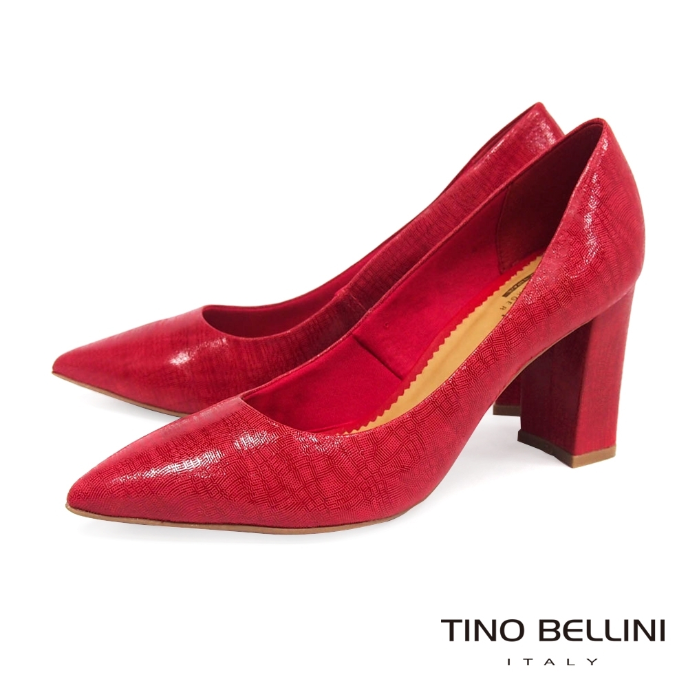 Tino Bellini巴西進口氣勢不凡壓紋牛皮高跟鞋_紅