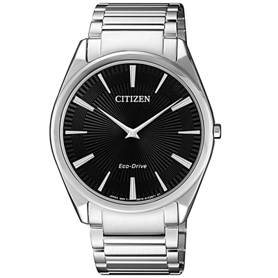 CITIZEN 星辰 光動能 超薄型腕錶 放射紋 黑x銀38mm AR3071-87E