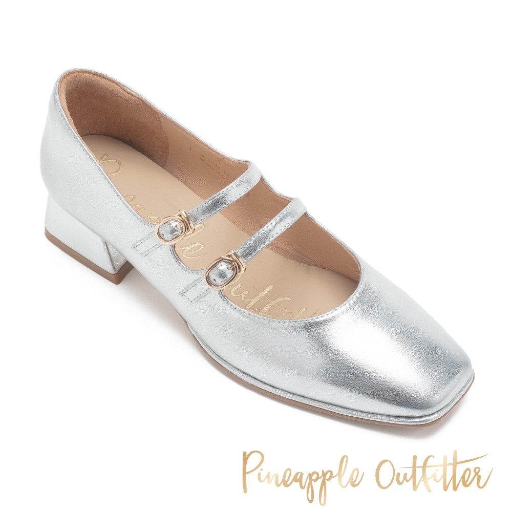 Pineapple-Outfitter-PIAV 真皮方頭瑪莉珍低跟鞋-銀色